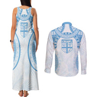 Bula Fiji Day 55th Anniversary Masi Tapa Couples Matching Tank Maxi Dress and Long Sleeve Button Shirt Emerald Jubilee - Turquoise LT7 - Polynesian Pride