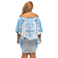 Bula Fiji Day 55th Anniversary Masi Tapa Family Matching Off Shoulder Short Dress and Hawaiian Shirt Emerald Jubilee - Turquoise LT7 - Polynesian Pride