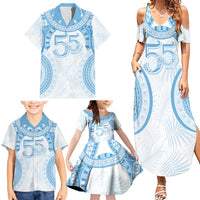 Bula Fiji Day 55th Anniversary Masi Tapa Family Matching Summer Maxi Dress and Hawaiian Shirt Emerald Jubilee - Turquoise LT7 - Polynesian Pride