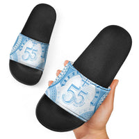 Bula Fiji Day 55th Anniversary Masi Tapa Slide Sandals Emerald Jubilee - Turquoise - Polynesian Pride