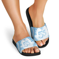 Bula Fiji Day 55th Anniversary Masi Tapa Slide Sandals Emerald Jubilee - Turquoise - Polynesian Pride