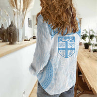 Bula Fiji Day 55th Anniversary Masi Tapa Women Casual Shirt Emerald Jubilee - Turquoise LT7 - Polynesian Pride