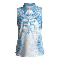 Bula Fiji Day 55th Anniversary Masi Tapa Women Sleeveless Polo Shirt Emerald Jubilee - Turquoise LT7 Female Turquoise - Polynesian Pride