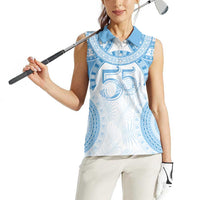 Bula Fiji Day 55th Anniversary Masi Tapa Women Sleeveless Polo Shirt Emerald Jubilee - Turquoise LT7 - Polynesian Pride