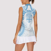 Bula Fiji Day 55th Anniversary Masi Tapa Women Sleeveless Polo Shirt Emerald Jubilee - Turquoise LT7 - Polynesian Pride