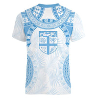 Bula Fiji Day 55th Anniversary Masi Tapa Women V-Neck T-Shirt Emerald Jubilee - Turquoise LT7 - Polynesian Pride