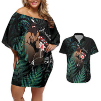 Maori Hongi Valentine Couples Matching Off Shoulder Short Dress and Hawaiian Shirt Aroha Ahau Ki A Koe LT7 Emerald - Polynesian Pride