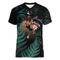 Maori Hongi Valentine Women V-Neck T-Shirt Aroha Ahau Ki A Koe LT7 Female Emerald - Polynesian Pride