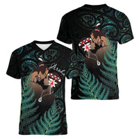 Maori Hongi Valentine Women V-Neck T-Shirt Aroha Ahau Ki A Koe LT7 - Polynesian Pride