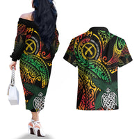 Vanuatu Indipendens Dei Couples Matching Off The Shoulder Long Sleeve Dress and Hawaiian Shirt Mix Traditional Sand Drawing LT7 - Polynesian Pride