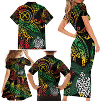 Vanuatu Indipendens Dei Family Matching Short Sleeve Bodycon Dress and Hawaiian Shirt Mix Traditional Sand Drawing LT7 - Polynesian Pride