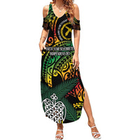 Vanuatu Indipendens Dei Family Matching Summer Maxi Dress and Hawaiian Shirt Mix Traditional Sand Drawing LT7 Mom's Dress Colorful - Polynesian Pride