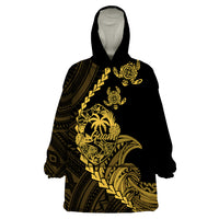 Personalised Guam Wearable Blanket Hoodie Tribal Turtles Curves Style - Gold LT7 One Size Gold - Polynesian Pride