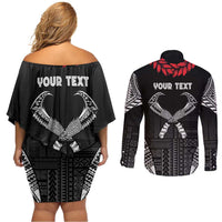 Personalized Talofa Samoa Couples Matching Off Shoulder Short Dress and Long Sleeve Button Shirt Ulafala With Toa Nifo'oti - Black