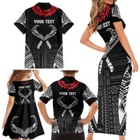 Personalized Talofa Samoa Family Matching Short Sleeve Bodycon Dress and Hawaiian Shirt Ulafala With Toa Nifo'oti - Black LT7 - Polynesian Pride