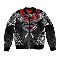 Personalized Talofa Samoa Sleeve Zip Bomber Jacket Ulafala With Toa Nifo'oti - Black