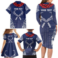 Personalized Talofa Samoa Family Matching Long Sleeve Bodycon Dress and Hawaiian Shirt Ulafala With Toa Nifo'oti - Blue LT7 - Polynesian Pride