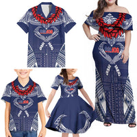 Personalized Talofa Samoa Family Matching Off Shoulder Maxi Dress and Hawaiian Shirt Ulafala With Toa Nifo'oti - Blue LT7 - Polynesian Pride