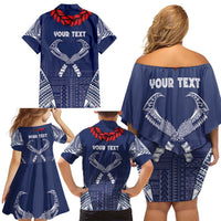 Personalized Talofa Samoa Family Matching Off Shoulder Short Dress and Hawaiian Shirt Ulafala With Toa Nifo'oti - Blue LT7 - Polynesian Pride