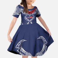 Personalized Talofa Samoa Family Matching Summer Maxi Dress and Hawaiian Shirt Ulafala With Toa Nifo'oti - Blue LT7 Daughter's Dress Blue - Polynesian Pride
