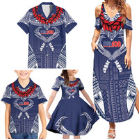 Personalized Talofa Samoa Family Matching Summer Maxi Dress and Hawaiian Shirt Ulafala With Toa Nifo'oti - Blue LT7 - Polynesian Pride