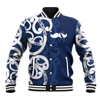 New Zealand Maori Mo Bros Baseball Jacket Blue Ribbon With Koru Kowhaiwhai LT7 Unisex Blue - Polynesian Pride