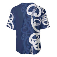 New Zealand Maori Mo Bros Baseball Jersey Blue Ribbon With Koru Kowhaiwhai LT7 - Polynesian Pride