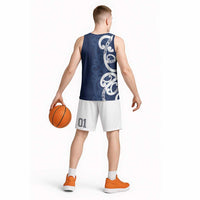 New Zealand Maori Mo Bros Basketball Jersey Blue Ribbon With Koru Kowhaiwhai LT7 - Polynesian Pride
