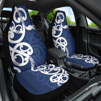 New Zealand Maori Mo Bros Car Seat Cover Blue Ribbon With Koru Kowhaiwhai - Polynesian Pride