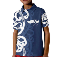 New Zealand Maori Mo Bros Kid Polo Shirt Blue Ribbon With Koru Kowhaiwhai LT7 Kid Blue - Polynesian Pride