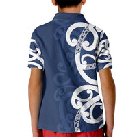New Zealand Maori Mo Bros Kid Polo Shirt Blue Ribbon With Koru Kowhaiwhai LT7 - Polynesian Pride