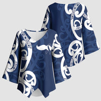 New Zealand Maori Mo Bros Kimono Sleeve Blouse Blue Ribbon With Koru Kowhaiwhai LT7 - Polynesian Pride