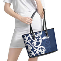 New Zealand Maori Mo Bros Leather Tote Bag Blue Ribbon With Koru Kowhaiwhai LT7 - Polynesian Pride