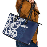 New Zealand Maori Mo Bros Leather Tote Bag Blue Ribbon With Koru Kowhaiwhai LT7 - Polynesian Pride