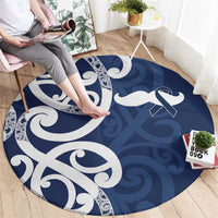 New Zealand Maori Mo Bros Round Carpet Blue Ribbon With Koru Kowhaiwhai LT7 - Polynesian Pride