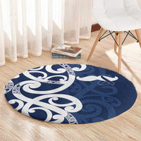 New Zealand Maori Mo Bros Round Carpet Blue Ribbon With Koru Kowhaiwhai LT7 - Polynesian Pride
