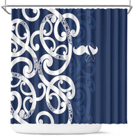 New Zealand Maori Mo Bros Shower Curtain Blue Ribbon With Koru Kowhaiwhai LT7 Blue - Polynesian Pride