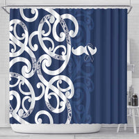 New Zealand Maori Mo Bros Shower Curtain Blue Ribbon With Koru Kowhaiwhai LT7 - Polynesian Pride