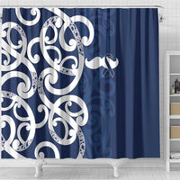 New Zealand Maori Mo Bros Shower Curtain Blue Ribbon With Koru Kowhaiwhai LT7 - Polynesian Pride