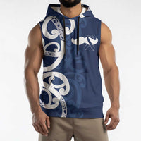 New Zealand Maori Mo Bros Sleeveless Hoodie Blue Ribbon With Koru Kowhaiwhai LT7 - Polynesian Pride