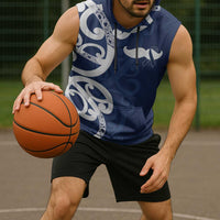 New Zealand Maori Mo Bros Sleeveless Hoodie Blue Ribbon With Koru Kowhaiwhai LT7 - Polynesian Pride