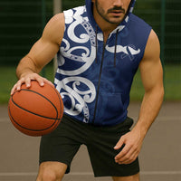 New Zealand Maori Mo Bros Sleeveless Zip Hoodie Blue Ribbon With Koru Kowhaiwhai LT7 - Polynesian Pride