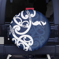 New Zealand Maori Mo Bros Spare Tire Cover Blue Ribbon With Koru Kowhaiwhai LT7 No hole Blue - Polynesian Pride
