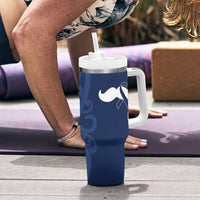 New Zealand Maori Mo Bros Tumbler With Handle Blue Ribbon With Koru Kowhaiwhai LT7 - Polynesian Pride