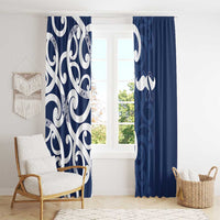 New Zealand Maori Mo Bros Window Curtain Blue Ribbon With Koru Kowhaiwhai LT7 - Polynesian Pride