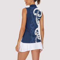New Zealand Maori Mo Bros Women Sleeveless Polo Shirt Blue Ribbon With Koru Kowhaiwhai LT7 - Polynesian Pride
