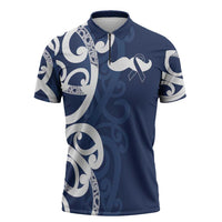 New Zealand Maori Mo Bros Zipper Polo Shirt Blue Ribbon With Koru Kowhaiwhai LT7 Blue - Polynesian Pride