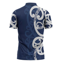 New Zealand Maori Mo Bros Zipper Polo Shirt Blue Ribbon With Koru Kowhaiwhai LT7 - Polynesian Pride