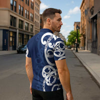 New Zealand Maori Mo Bros Zipper Polo Shirt Blue Ribbon With Koru Kowhaiwhai LT7 - Polynesian Pride