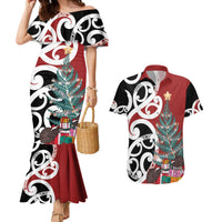 New Zealand Silver Fern Christmas Tree Couples Matching Mermaid Dress and Hawaiian Shirt Meri Kirihimete LT7 Red - Polynesian Pride